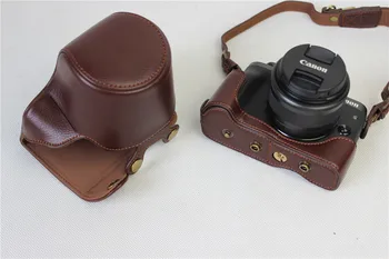 Nauja Vaizdo Kamera Atveju Krepšys Canon EOS M6 EOSM6 15-45mm Lęšių natūralios Odos Dangtelis Dėklas Su Dirželiu Atidarykite Akumuliatoriaus tiesiogiai