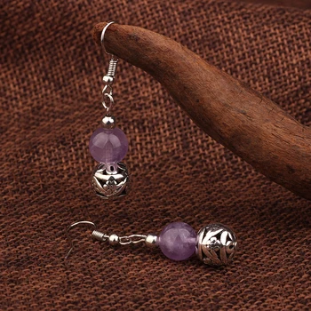 Nauja Vasaros mados metalo kamuolys tabaluoti auskarai moterims , senovinių papuošalų violetinė pobūdžio akmenys etninės auskarai