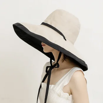 Nauja vasaros vientisos spalvos dvipusis žvejys skrybėlę Moterų mados dirželis saulės skydelis