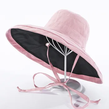 Nauja vasaros vientisos spalvos dvipusis žvejys skrybėlę Moterų mados dirželis saulės skydelis