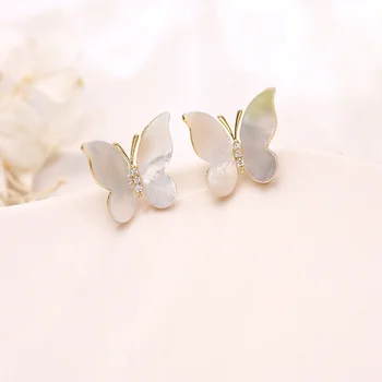 Naujas apvalkalo natūralus baltas fritillary temperamentas universalus drugeliu auskarai elegantiškas moteris smulkių vabzdžių stud auskarai