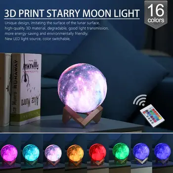 Naujas Atvykimo Dropship 3D Spausdinimo Star Mėnulio Lempos Spalvinga 16 Spalvų Keitimas Palieskite Perjungti USB Naktį, Šviesos, Kūrybos Dovana, Namų Dekoro