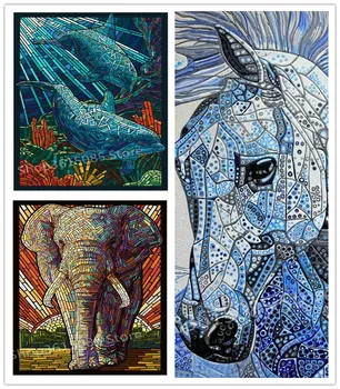 Naujas atvykimo mozaikos gyvūnų 4 stilius kvadratiniu 5D diamond tapybos delfinų 3d kalnų krištolas dekoratyvinis dažymas arklių 40x50cm