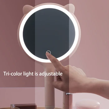 Naujas daugiafunkcinis nešiojamas cute kačių ausų makiažo veidrodėliai USB įkrovimo trijų spalvų šviesos reguliavimas veidrodis su bazės