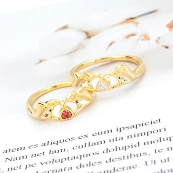 Naujas madingas rankas mažas raudonas cirkonis žiedai, tinka moterų / Mergaičių vestuves nuotakos aukso žiedas J Z-018