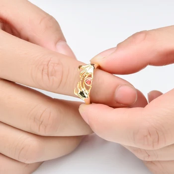 Naujas madingas rankas mažas raudonas cirkonis žiedai, tinka moterų / Mergaičių vestuves nuotakos aukso žiedas J Z-018