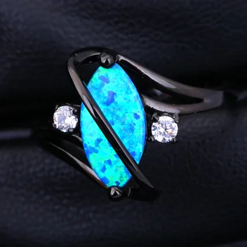 Naujas Mados Big Blue Opal Kristalų CZ Žiedas Juoda ginklą Vintage Papuošalai Šalies Žiedai Moterims, Dovana Femme R554