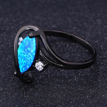 Naujas Mados Big Blue Opal Kristalų CZ Žiedas Juoda ginklą Vintage Papuošalai Šalies Žiedai Moterims, Dovana Femme R554