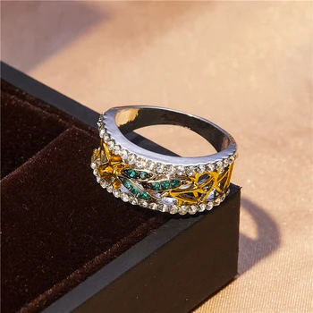 Naujas mados išskirtinį kūrybos tuščiaviduriai žalias lapas cirkonis žiedas moterims romantiška temperamentas gražus priedai žavesio papuošalai dovana
