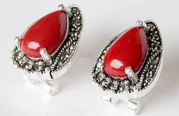 Naujas Mergaitės juvelyrikos parduotuvė Vintage 925 STERLING koralų raudona Natūralaus akmens 925 Sterling NAUJŲ vestuvių papuošalai auskarai