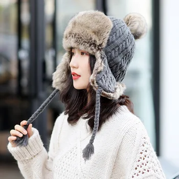 Naujas MOTERŲ WinterTwisted Lei Fen Bžūp Japoniško stiliaus Universalus Mezgimo Vilnos Kepurė korėjos stiliaus Lauko Plius Aksomo Storio Bžūp