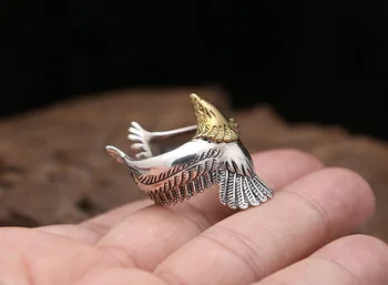 Naujas S925 gryno sidabro papuošalai Tailando sidabro valdinga golden eagle galvos asmeninį flying eagle vyras žiedas