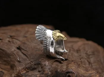 Naujas S925 gryno sidabro papuošalai Tailando sidabro valdinga golden eagle galvos asmeninį flying eagle vyras žiedas
