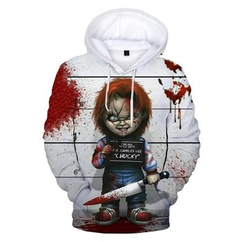Naujas Siaubo Filmas Vaiko Žaisti Chucky 3D Atspausdintas Hoodie Palaidinės Vyrai Moterys Mados Atsitiktinis Megztinis Hip-Hop Streetwear Hoodies