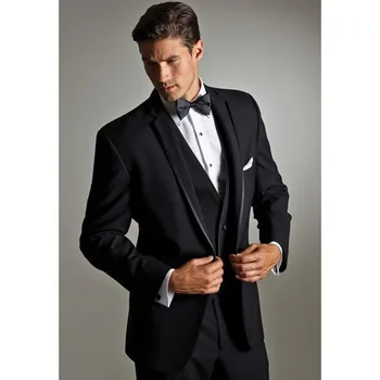 Naujas Stilius Vieną Mygtuką, Juoda Jaunikis vyrų kostiumas Tuxedos Žingsniu Atvartas Groomsmen Geriausią Vyro Mens Vestuvių Kostiumai ( švarkas+Kelnės+liemenė+kaklaraištis)