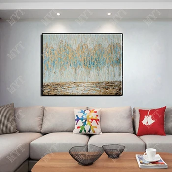 Naujausias atvyko Aukštos Kokybės Abstraktus mėlyna aukso medžiai Naftos Tapyba ant Drobės Rankų darbo sienos meno nuotrauką kambarį įrėminti nr.
