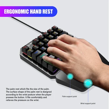 Naujausias Laidinio Žaidimų Klaviatūrą su LED Apšvietimu 35 Klavišus Viena ranka Membranos Klaviatūra, Skirta Profesionalių Žaidėjų
