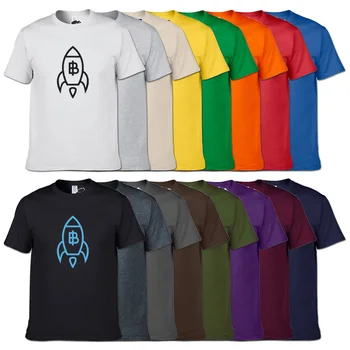 Naujausias mados Dizaineris Bitcoin Auga Raketų T Marškinėliai Vyrams Moterų Kūrybos atspausdintas T-Shirt Medvilnės Trumpas Rankovėmis Viršūnes Tees