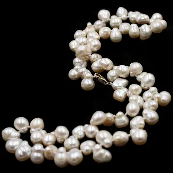 Nemokamas Pristatymas 10-11mm Viršuje Gręžti Baroko Lašas Baltos spalvos Dirbtiniu būdu išaugintų Perlų Mazgas Lady Moterų Karoliai 19