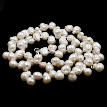 Nemokamas Pristatymas 10-11mm Viršuje Gręžti Baroko Lašas Baltos spalvos Dirbtiniu būdu išaugintų Perlų Mazgas Lady Moterų Karoliai 19