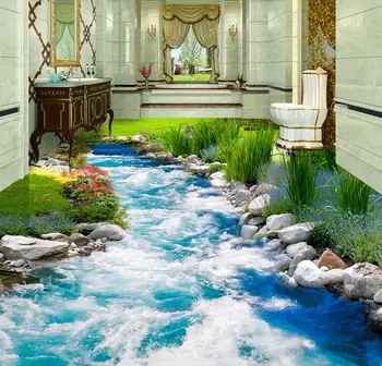 Nemokamas pristatymas 3D Custom Siena Lipdukas Žolės upės grindys Tapyba, Foto Tapetai, Sienų ir namų dekoro freskos paštu