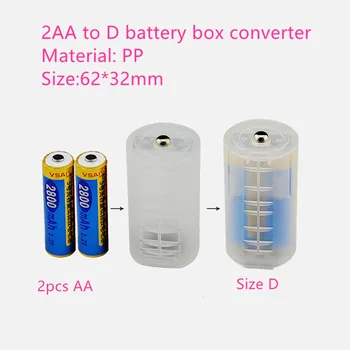 Nemokamas pristatymas aukštos kokybės 2AA D konverteris skaidrus PP AA-D, baterija, dėžutė adapteris