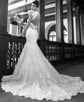 Nemokamas pristatymas casamento nauja nuotaka vestuvių suknelė 2018 mados seksualus backless vestido de noiva longo bžūp rankovėmis balto vestuvių suknelės