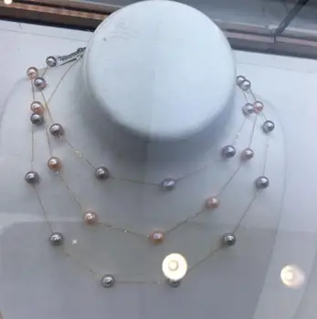 Nemokamas pristatymas >>>>noble jewelry gamtos 6.5-7mm Akoya balta perlų vėrinį kietasis 18k Gold