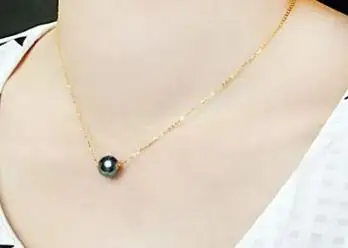 Nemokamas pristatymas >>>>noble jewelry spalvingas 10-11mm pietų jūros roundblack žalia perlų vėrinį 17.5 colių 14k