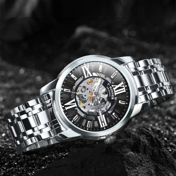 NUGALĖTOJAS Aukso Rankiniai Laikrodžiai Vyrams Prabangių Laikrodžių Vyrams Automatinis Laikrodis Viršų Markės Plieno Dirželis Šviesos Laikrodžiai relógio masculino