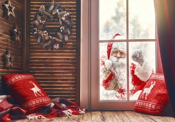 Nuolaida Linksmų Kalėdų Senelio Dovanų Lango Žiema Pagalvę Kūdikių fotografija tapetai Kompiuteris spausdinti šalis backdrops