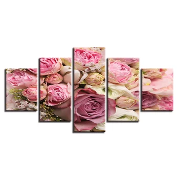Nuotraukos Šiuolaikinių HD Spausdinimo 5 vnt Gražia Rausva Balta Rožė Gėlių natiurmortas Modulinės Drobės Tapybos Dekoro Gyvenimo Kambario Sienos Menas