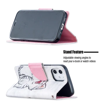 Odinis dėklas iPhone 12 mini 11 Pro XR X XS Max SE 2020 7 8 Plius Mielas 3D Dažytos Modelis Coque Prabanga Apversti Piniginės Telefono Dangtelį