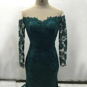 Oficialią Suknelės Dėvėti Žalia Nėrinių Elegantiškas Ilgas Rankoves Nuo Peties Valymo Traukinio Undinė Pigūs Ilgai Moteriški Šalis Suknelė