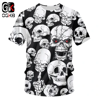 OGKB 3D White Skull Spausdinti Marškinėlius vyriški O-neck T Marškinėliai Vasarą Kokybės Teroro Trumpas Rankovės Hip-Hop Harajuku Negabaritinių-t-shirt Vyrai