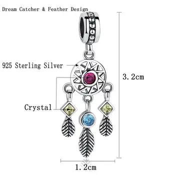 Originali 925 Sterlingas Sidabro Dreamcatcher Pakabukai tinka Žavesio Moterų Apyrankės Karoliai Karoliukai Papuošalai Priėmimo