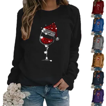Palaidinės Santa Hat Kalėdų Moterų ilgomis Rankovėmis Palaidinukė Viršuje Prarasti Kalėdų Džemperis Mados Streetwear Megztinis Megztinis Marškinėliai