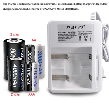 Palo LED Indikatorius, Baterijos Kroviklis AA AAA Baterijų Įkroviklis AA/AAA/C/D Nimh Nicd Bateria +2vnt C Dydžio Nimh 4000mAh baterias