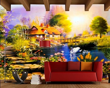 Papel de parede Aliejaus tapybai kraštovaizdžio 3d tapetai,gyvenamasis kambarys su sofa-lova, TV wall miegamojo sienos dokumentų namų dekoro restoranas freskos