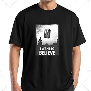 Parduoti Naują Tardis langelį noriu tikėti, plakatas vyriški marškinėliai Vyrams Medvilnės trumpomis Rankovėmis T-Shirt Mados