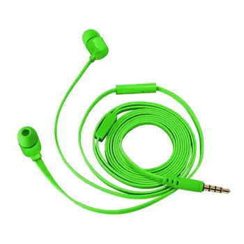PASITIKĖJIMO DUGA neoninė žalia in-ear ausinės-integruotas mikrofonas-plokščias KABELIS KOVOS su raizginys-trinkelės, 3 dydžiai