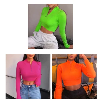 Pasėlių Viršų Žalia T Marškinėliai Seksuali Pagrindinio Trumpas TShirts Femme Klubas Orange Moterų Marškiniai Harajuku 2019 M. Pavasario Žiemos Ilgos Rankovės Pasėlių Viršų