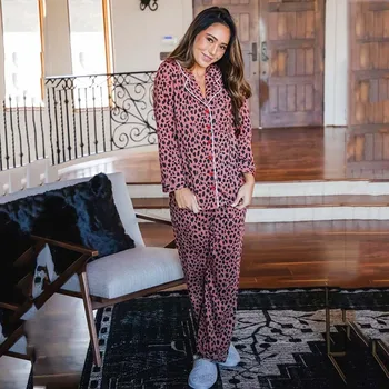 Pavasario Leopard Pižama Nustatyti Moterų Sleepwear Namų Tiktų Palaidi Loungewear Pižama Spausdinti Sleepwear Nustatyti Namų Drabužiai