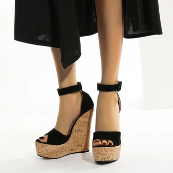 Pavasarį naujas paprastas universalus 16 cm pleišto kulniukai sandalai moterims aukštakulniai siurbliai batai dydis 35-42