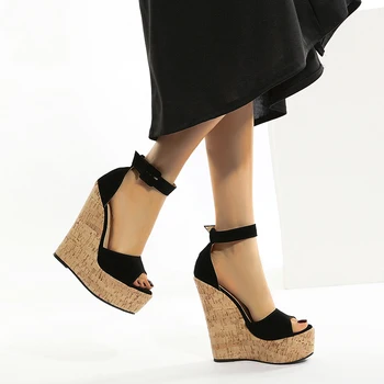 Pavasarį naujas paprastas universalus 16 cm pleišto kulniukai sandalai moterims aukštakulniai siurbliai batai dydis 35-42
