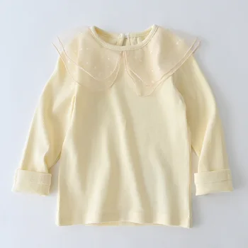 Pavasarį, Rudenį Mergaičių marškinėliai 2021 Naujų korėjos Stiliaus Merginos Basic Marškinėliai Peter pan Apykaklės ilgomis Rankovėmis Viršūnes DT325
