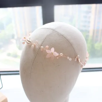 Pink gėlių pearl dizaineris stiliaus Nuotaka kaspinai Vestuvių tiara y tocados novia plaukų gabalas didmeninės