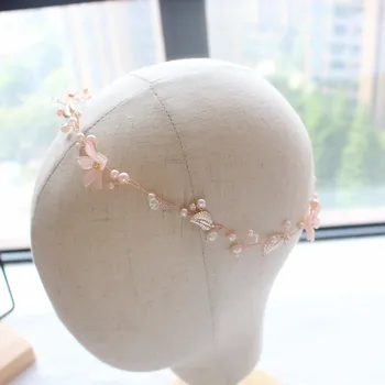 Pink gėlių pearl dizaineris stiliaus Nuotaka kaspinai Vestuvių tiara y tocados novia plaukų gabalas didmeninės
