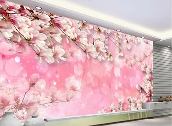 Pink gėlių tapetai, freskos 3d tapetai, gėlių 3d tapetai kambarį 3d sienų tapetai