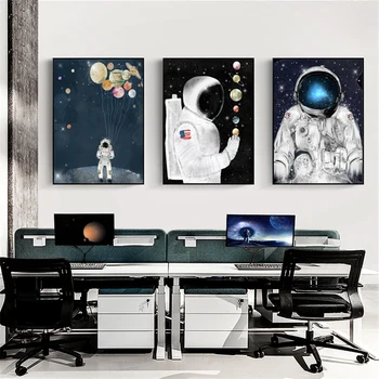 Plakatai ir Spausdina Sienos Menas Šiaurės Drobės Tapybos Astronautas Star Teleskopas Visatą Planetos Nuotraukos Kambarį Namų Dekoro